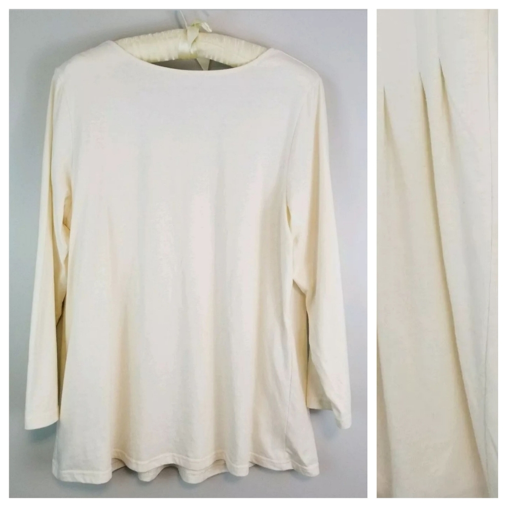 Woman Within Plus 1X Off-White Pleated Tunic Top - Picture 3 of 8